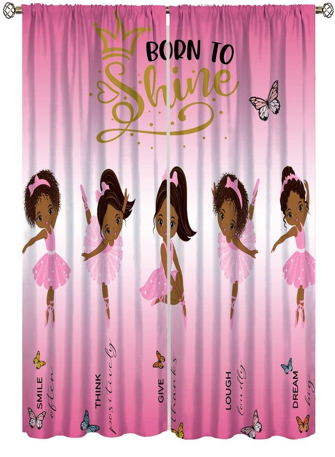 YCness African American Kids Curtains,Afro Black Girl Window Treatments for Bedroom, Cute Girl Ballerina Dancer Pink Curtains 2 Panel Sets,42x63 Inch - Image 1